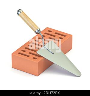 Trowel and brick 3D Stock Photo