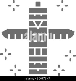 Traditional animal totem pole, native indian totem grey icon. Stock Vector