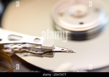 Internal moving parts and electronics of a typical disc hard drive Stock Photo