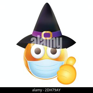 Halloween hat yellow face vector illustration. Mask face isolated on white background. Stock Vector