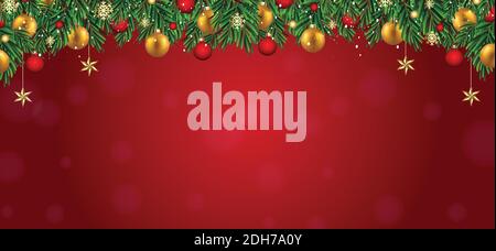Christmas banner vector illustration. Red background. Merry Christmas and happy new year background. Christmas banner with empty space. Stock Vector