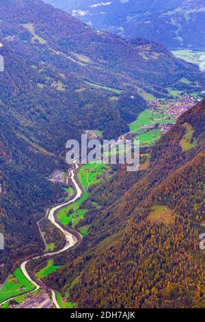 Lauterbrunnen valley aerial view in Swiss Alps, Switzerland Stock Photo