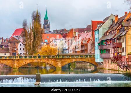 Old buildings and bridge. Nuremberg, Germany Stock Photo