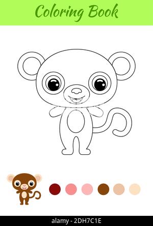 Coloring book little baby monkey. Coloring page for kids. Educational activity for preschool years kids and toddlers with cute animal. Stock Vector