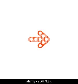 Continue icon. red thin right arrow with dots icon. Isolated on white. Next sign. look directory Stock Vector