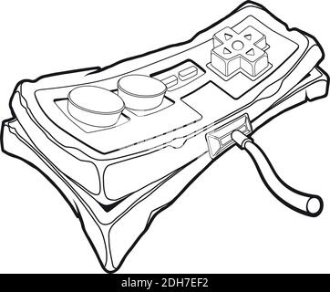 Classic retro gempad icon. Old stylized play console joystick. Simple outline joypad icon isolated on white background. For t-shirts prints and other Stock Vector