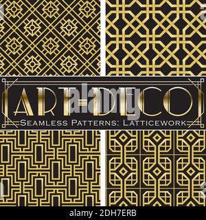 4 vector seamless patterns, made in Art-Deco style. Stock Vector