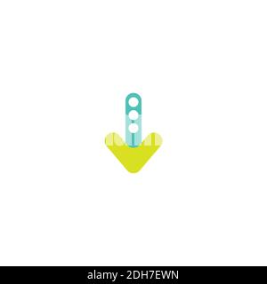 blue and olive green rounded cartoon arrow down icon. flat download stylish sign isolated on white. point down button. south sign. Stock Vector