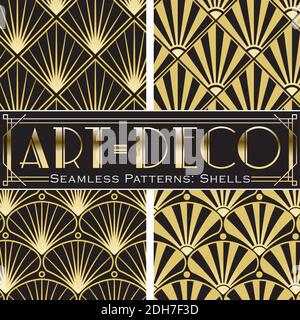 4 vector seamless patterns, made in Art-Deco style. Stock Vector