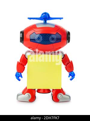 Toy robot with blank paper Stock Photo