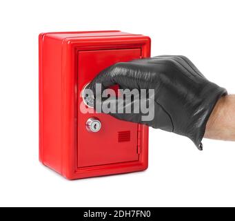 Hand and red toy safe Stock Photo