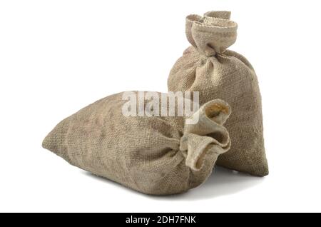 a bag of coarse fabric on a white background (blank for your photo manipulations / collages) Stock Photo