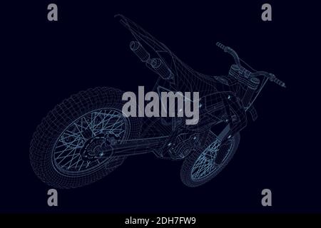 Wireframe of a sports bike from blue lines on a dark background. 3D. Vector illustration. Stock Vector