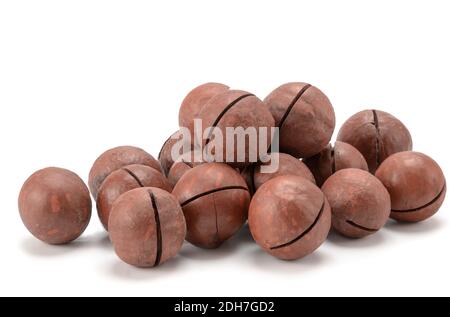 macadamia nuts on white background Stock Photo