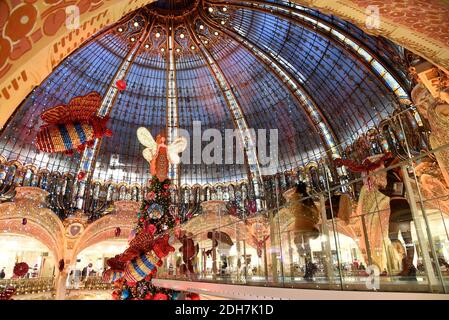 Christmas Decorations at Galeries Lafayette Haussmann in Paris, France, on December 9, 2019. Tourists came to admire the Christmas decorations and lig Stock Photo