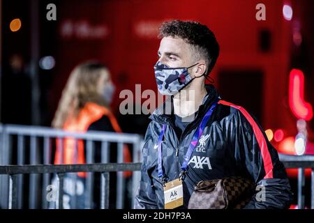 Herning, Denmark. 09th Dec, 2020. Diogo Jota of Liverpool FC arrives at the stadium for the UEFA Champions League match between FC Midtjylland and Liverpool FC at MCH Arena in Herning. (Photo Credit: Gonzales Photo/Alamy Live News Stock Photo