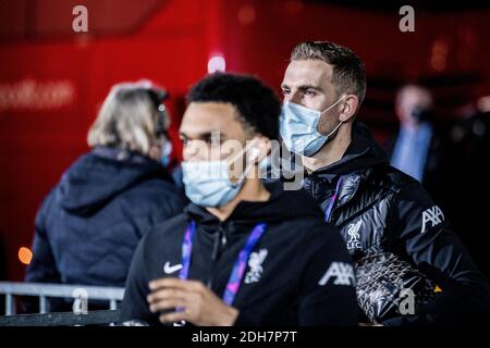 Herning, Denmark. 09th Dec, 2020. Jordan Henderson of Liverpool FC arrives at the stadium for the UEFA Champions League match between FC Midtjylland and Liverpool FC at MCH Arena in Herning. (Photo Credit: Gonzales Photo/Alamy Live News Stock Photo