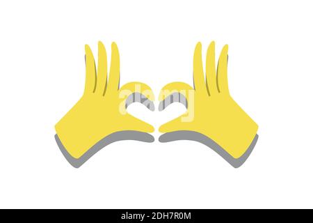 Gloved hands making heart sign trendy colors 2021 Stock Vector