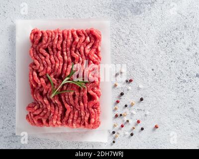 Raw minced beef top view copy space Stock Photo