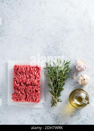 Raw minced beef top view copy space Stock Photo