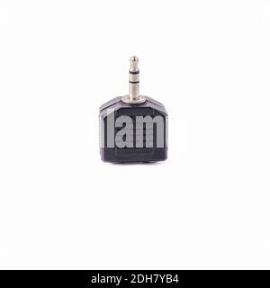 Mini Jack adapter with single to double output, isolated on white background Stock Photo