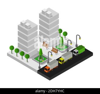 A vector isometric illustration of a white city on white design street ...
