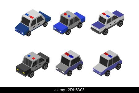 Set Of Isometric Police Cars Vector Graphic Illustration. Stock Vector