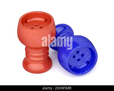 Red and blue ceramic hookah bowls on white background Stock Photo