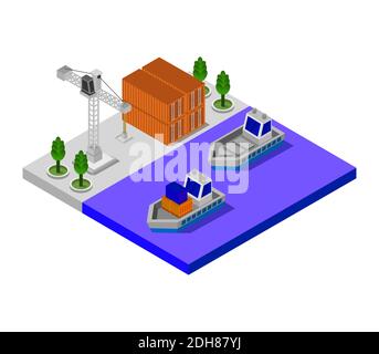 Isometric Port Vector Graphic Illustration. Stock Vector