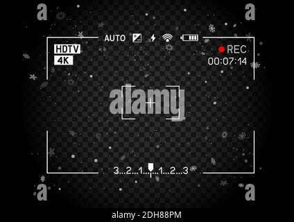 Christmas rec camera viewfinder with snowfall Stock Vector