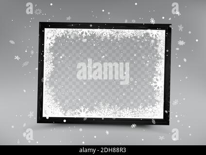 Christmas black photo frame with snowfall Stock Vector