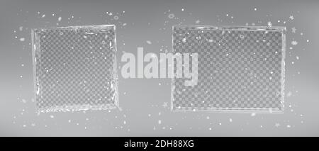 Christmas wood texture photo frames with snowfall Stock Vector