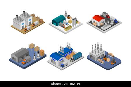 Set Of Isometric Industries Vector Graphic Illustration. Stock Vector
