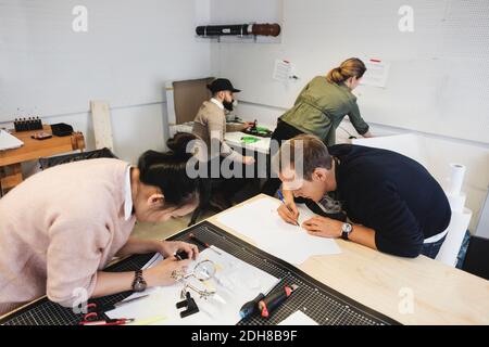 High angle view of business people working on new project Stock Photo