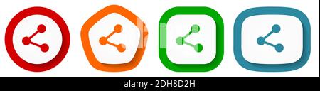 Share vector icon set, flat design buttons on white background. Stock Vector