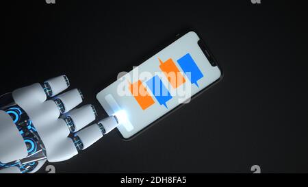 Humanoid Robot Chatbot Click Smatphone Stock Photo