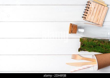 Flat lay Zero waste, eco friendly, natural organic plastic free concept.  Stock Photo