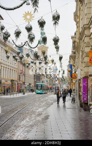 Graz, Austria - December 03, 2020: Beautiful Christmas decorations on famous Herrengasse street in the city center of Graz, Styria region, Austria Stock Photo