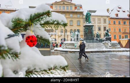 Graz, Austria - December 03, 2020: Beautiful Christmas tree at famous main square Hauptplatz , in winter, in the city center of Graz, Styria region, A Stock Photo
