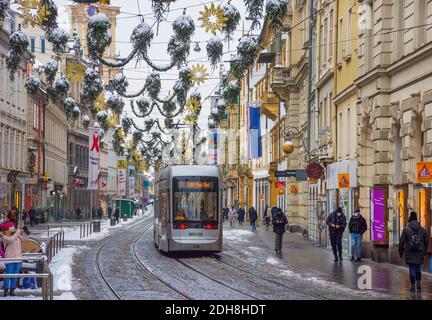 Graz, Austria - December 03, 2020: Beautiful Christmas decorations on famous Herrengasse street in the city center of Graz, Styria region, Austria Stock Photo