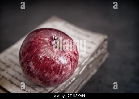 A ripe Apple on the background of a book. Stock Photo