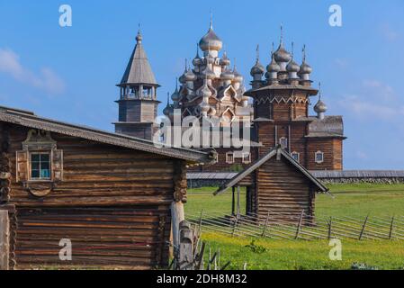 Famous wooden buildings on the island Kizhi Russia Stock Photo