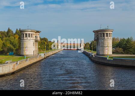 Lock on Moscow river - technology background - Russia Stock Photo