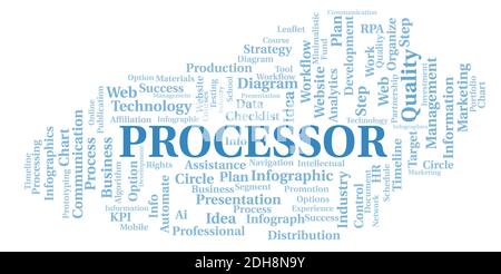 Processor typography word cloud create with text only. Stock Photo