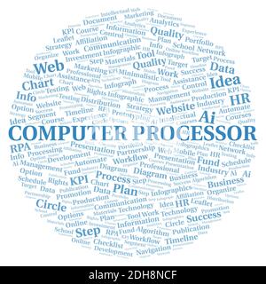 Computer Processor typography word cloud create with text only. Stock Photo