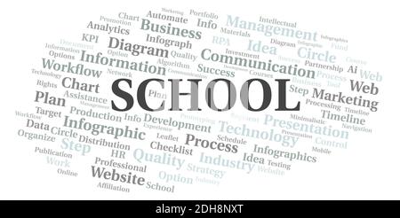 School typography word cloud create with text only. Stock Photo