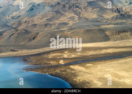 Icelandic landscape aerial photography captured from touristic airplane Stock Photo