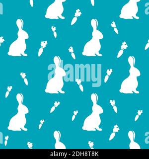 seamless pattern rabbits with carrot on a blue background Stock Vector