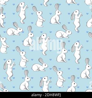 Seamless pattern with hares on blue background Stock Vector