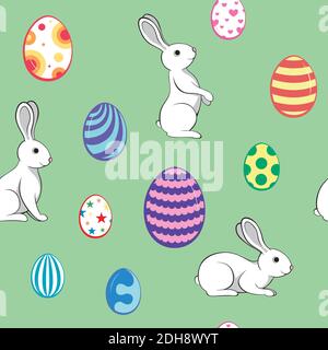 Seamless pattern of Easter eggs and rabbits. Stock Vector